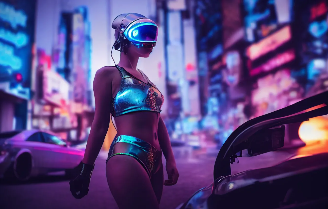 Photo wallpaper girl, the city, cyberpunk