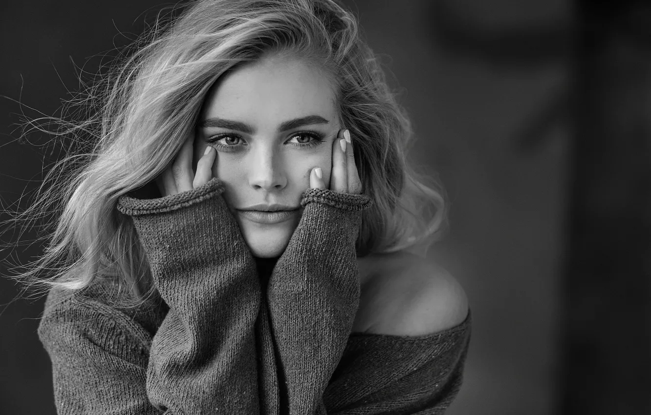 Photo wallpaper girl, photo, portrait, black and white