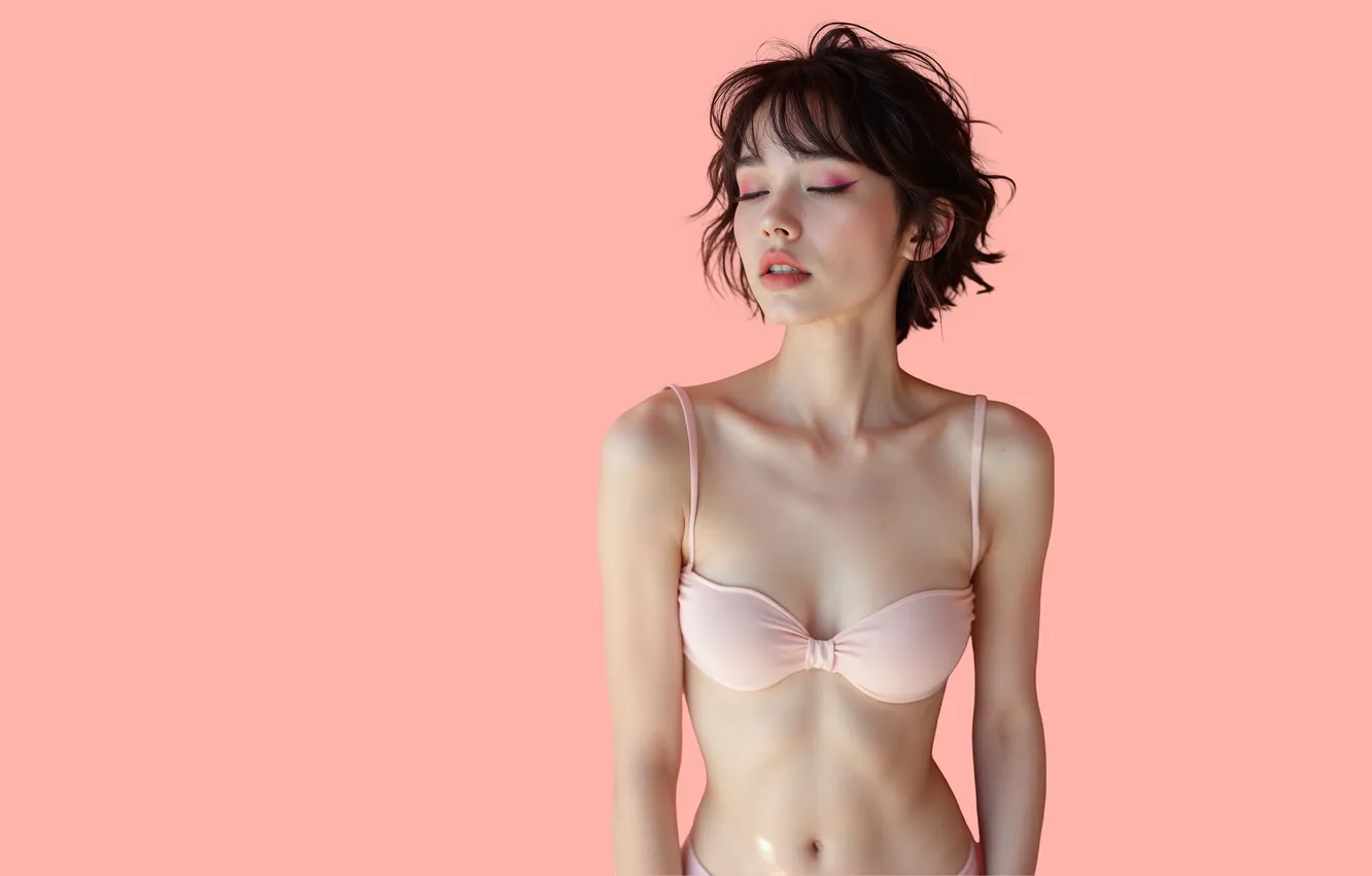Photo wallpaper girl, sexy, lingerie, cleavage, hot girl, eyes, smile, beautiful