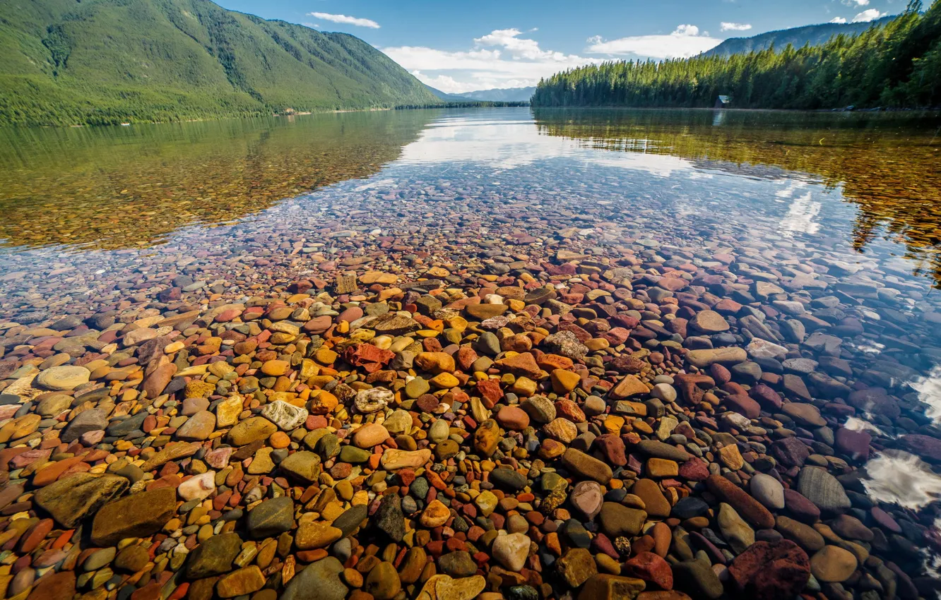 Photo wallpaper water, nature, lake, stones, Nature, Landscape, Glacier National Park, Montana