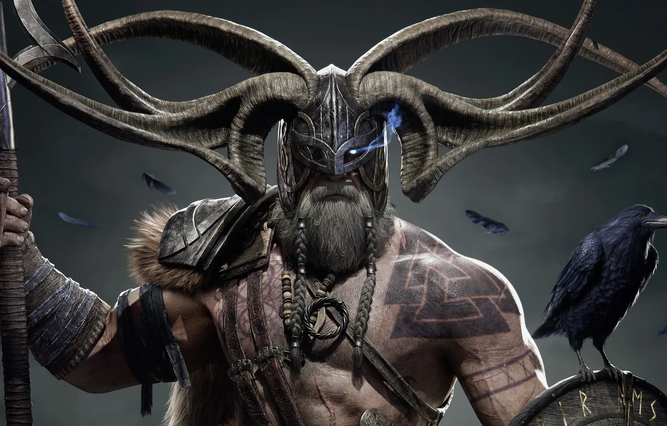 Photo wallpaper power, God, North, Raven, Odin, Pagan, allfather