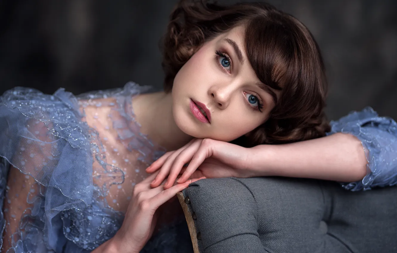 Photo wallpaper look, face, portrait, hands, Olga Pushkina, Yuri Lyamin