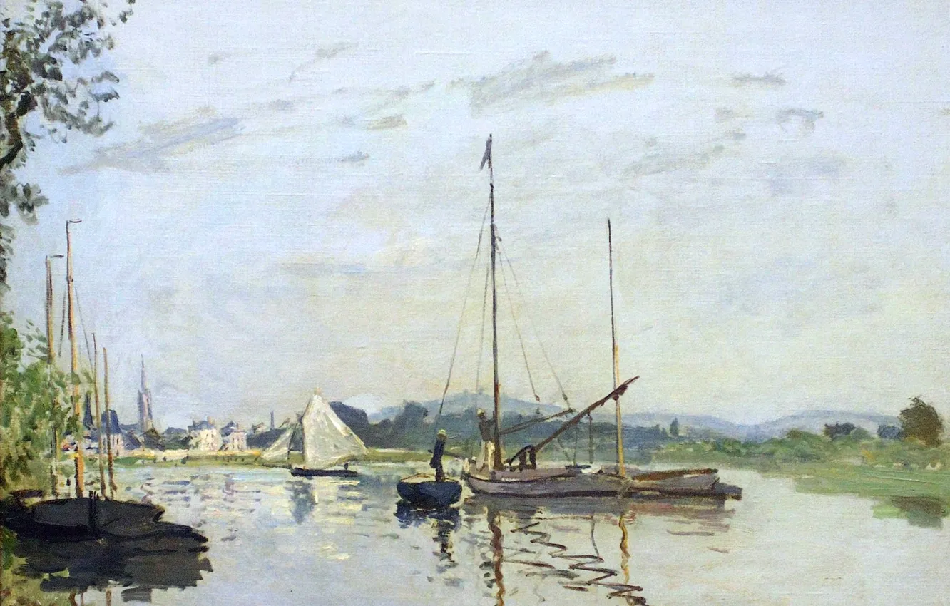 Photo wallpaper landscape, river, boat, picture, sail, Claude Monet, Argenteuil