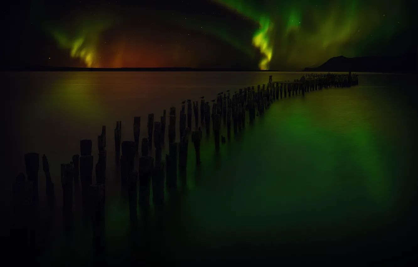 Photo wallpaper landscape, beauty, Northern lights, the stars of the night
