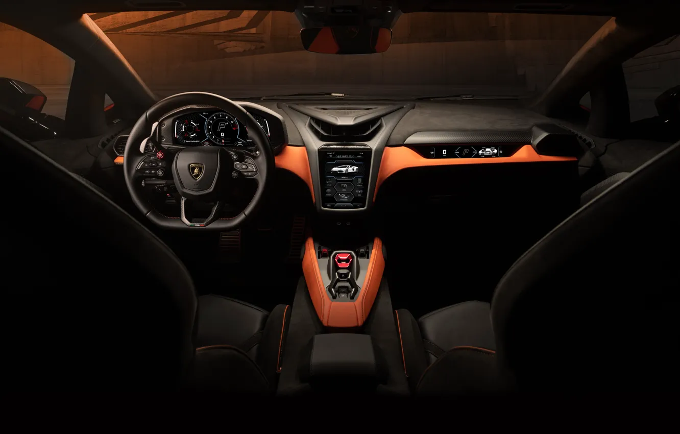 Photo wallpaper Lamborghini, leather, Lambo, carbon, supercar, line, inside, Stir