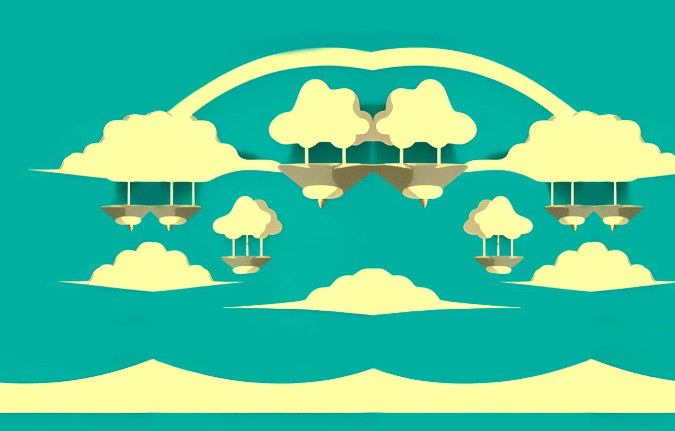 Photo wallpaper clouds, dream, flying Islands, Throwback, with WOMBO, neural network