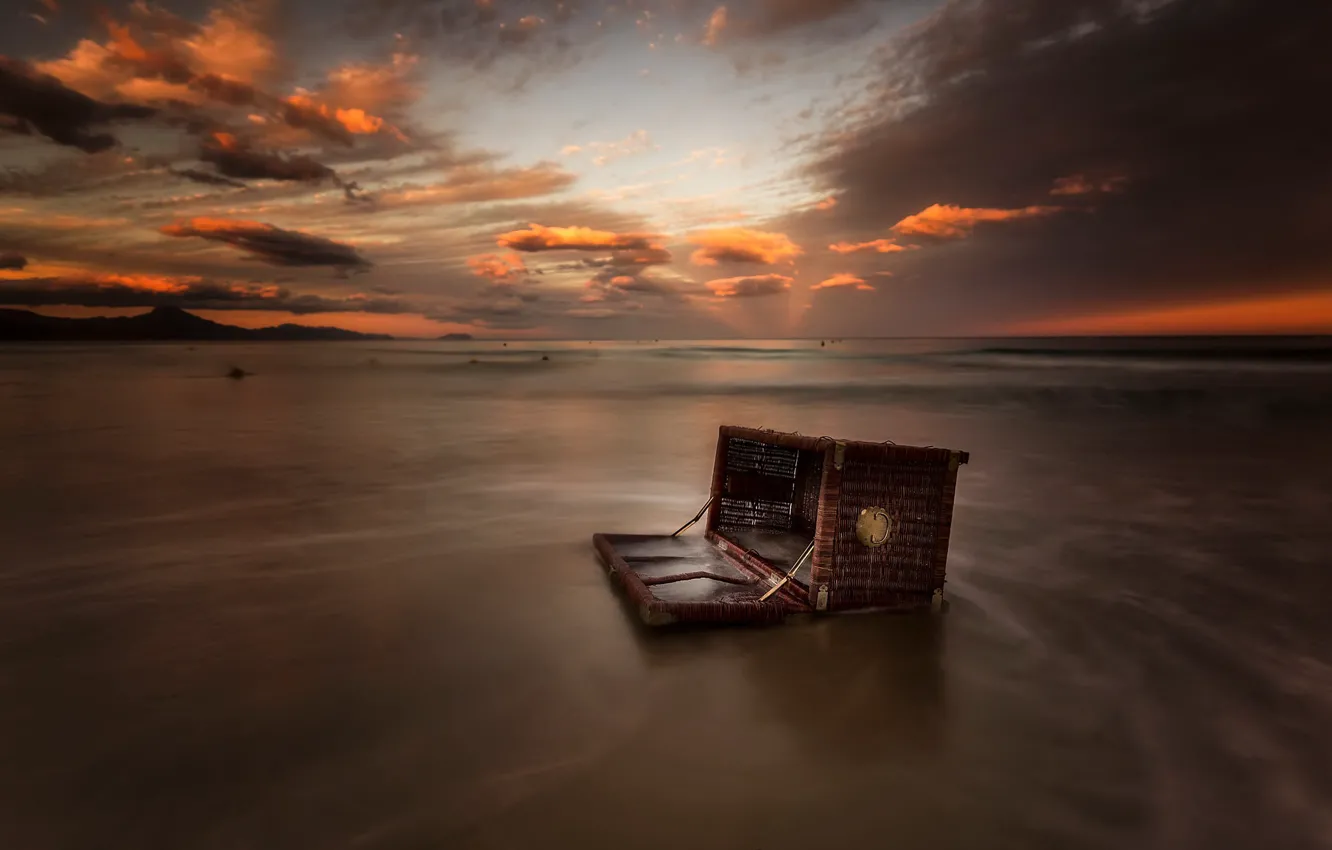 Photo wallpaper sea, sunset, shore