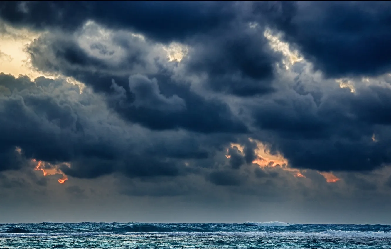 Photo wallpaper sea, the storm, wave, the sky, landscape, clouds, storm, nature