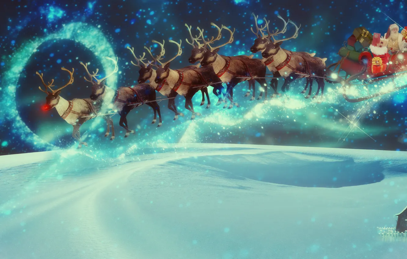Photo wallpaper winter, the sky, stars, snow, flight, night, holiday, gift