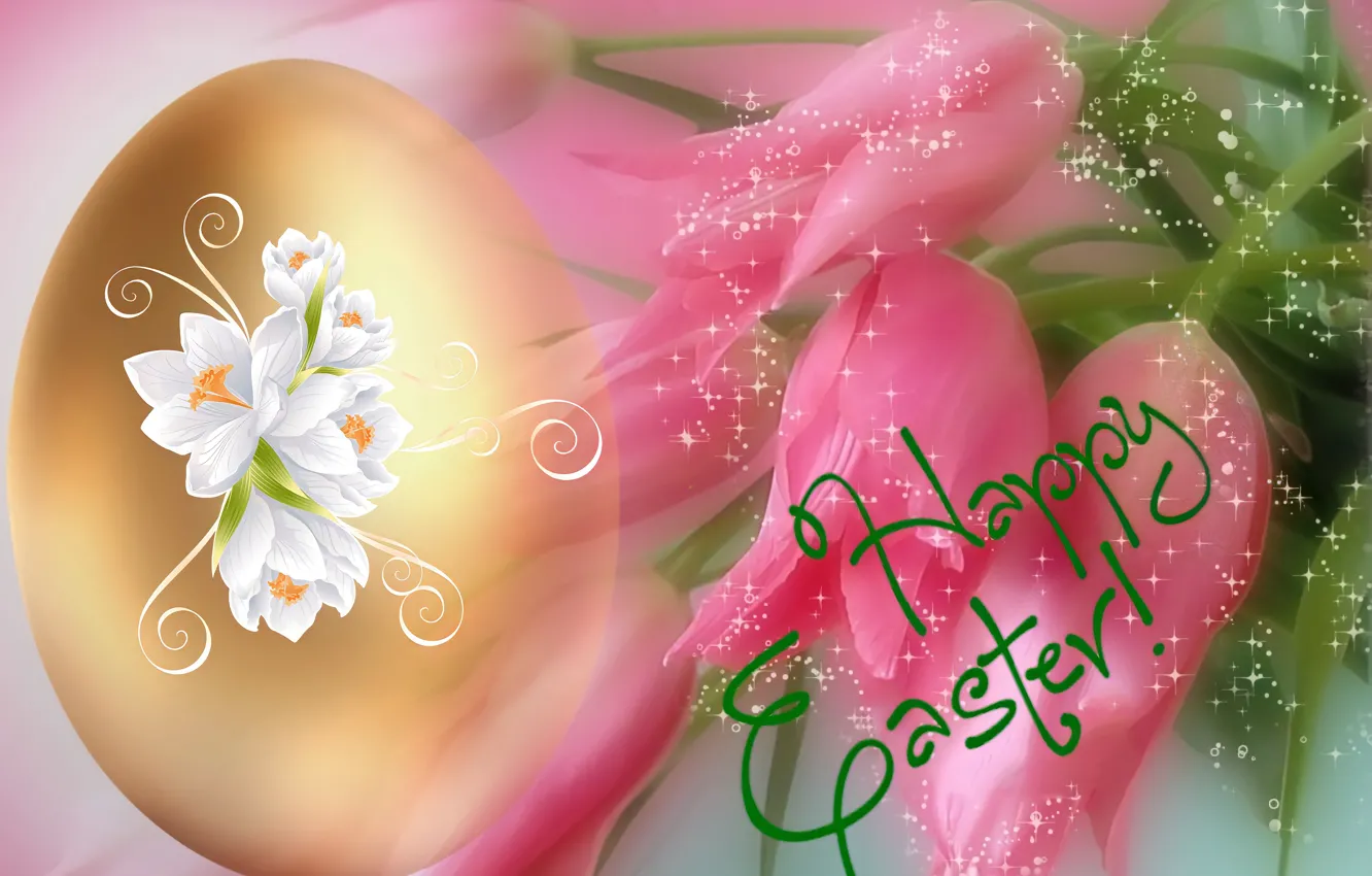 Photo wallpaper flowers, lights, holiday, the inscription, pattern, curls, eggs, bouquet