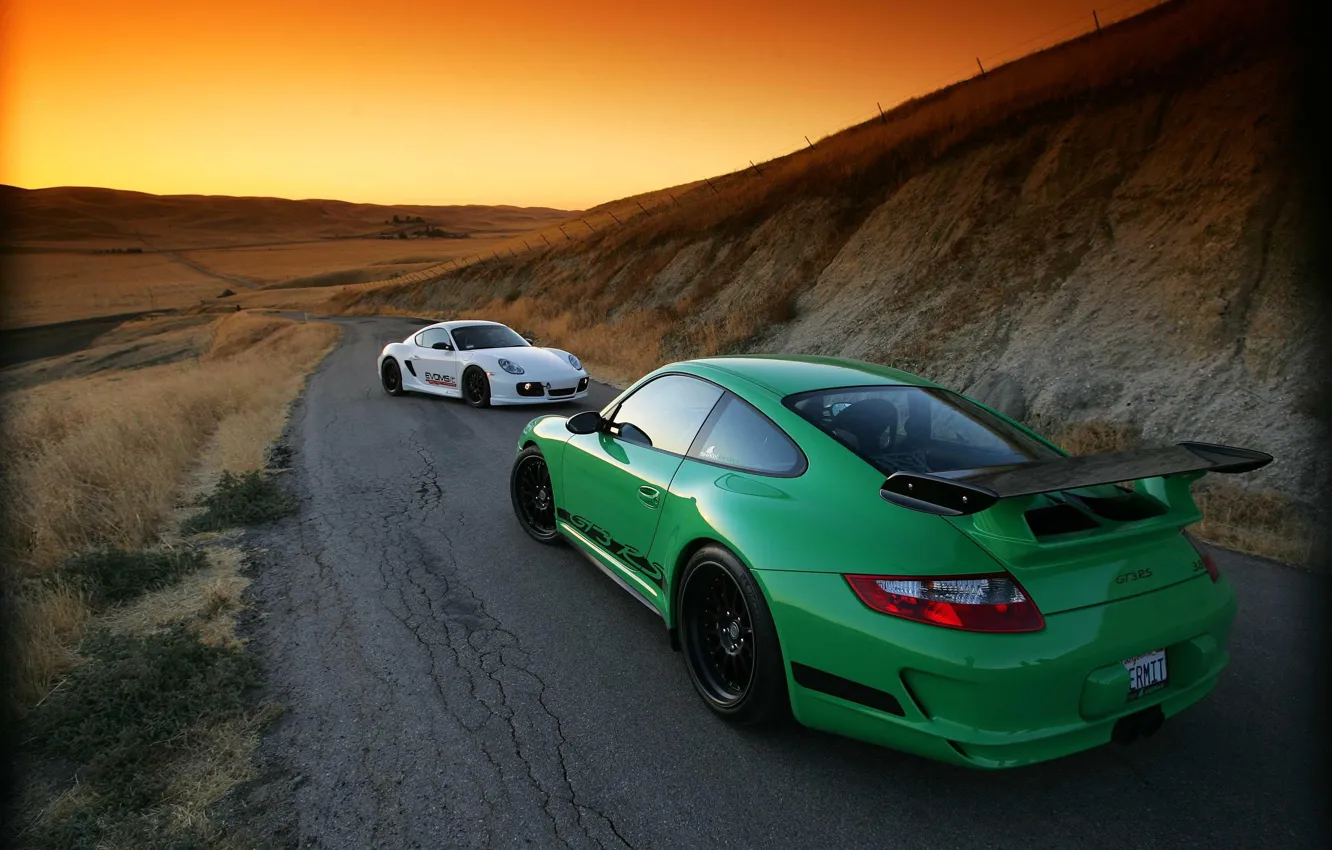 Photo wallpaper sunset, Porsche, GT-3