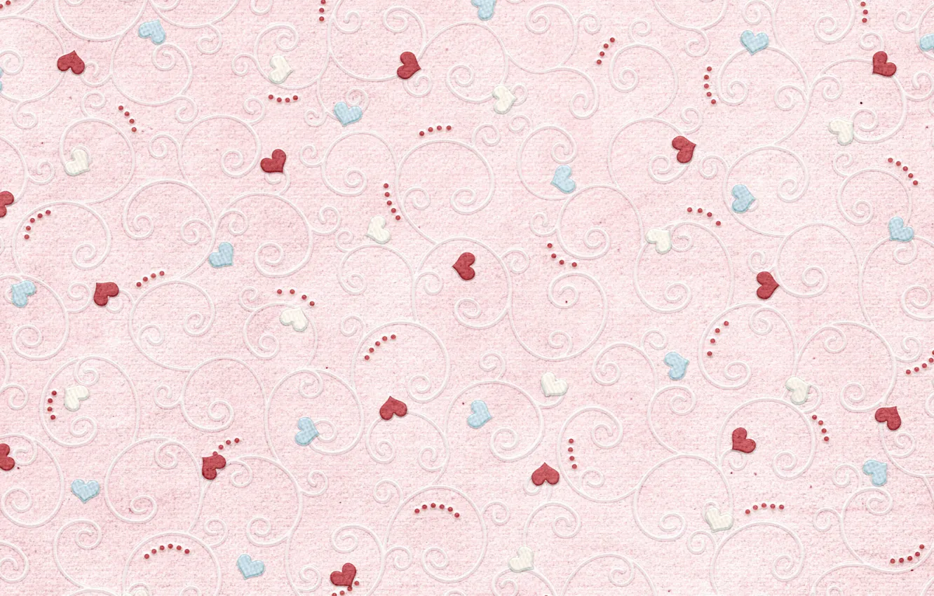 Photo wallpaper curls, point, hearts, pink background