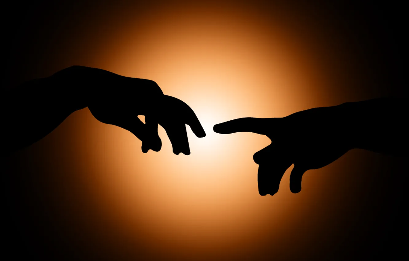 Photo wallpaper man, hands, God, silhouette, creation