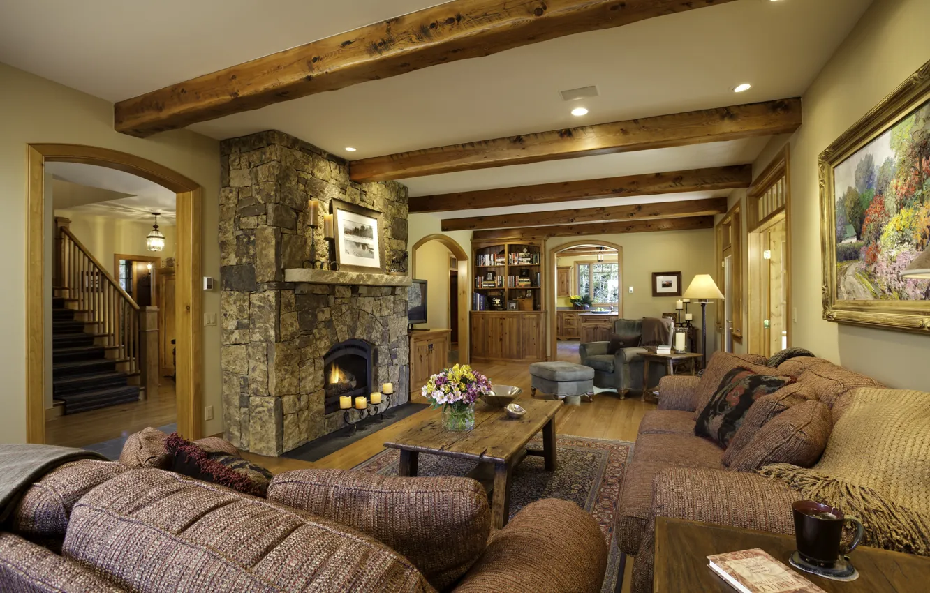 Photo wallpaper design, style, interior, fireplace, Colorado, living space, Ski Town USA