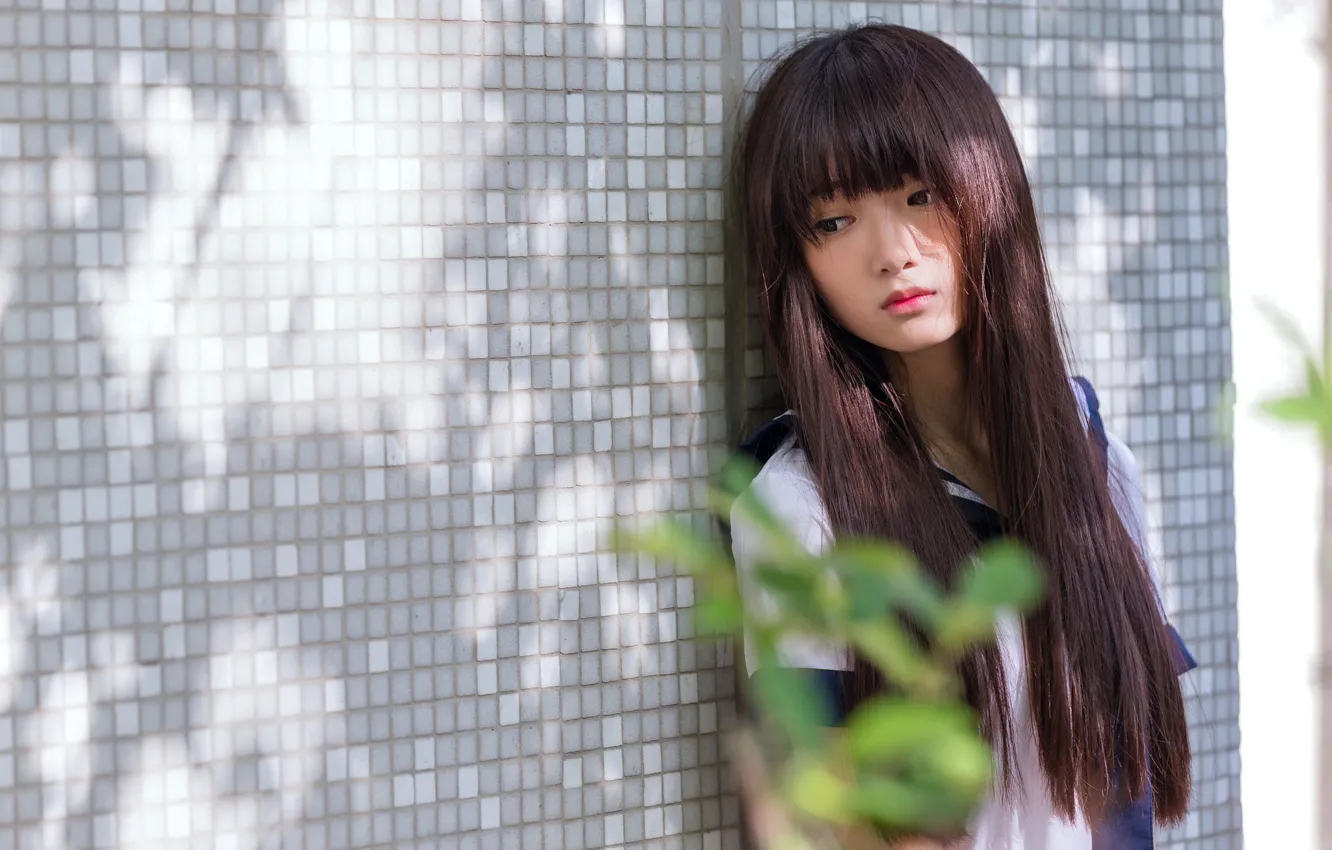 Photo wallpaper sadness, girl, face, wall, hair, East