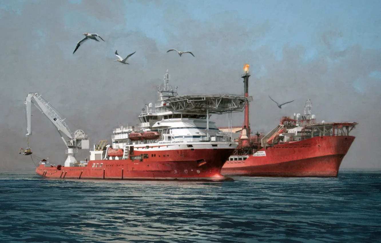 Photo wallpaper sea, the sky, birds, The ship, used by divers, HARKAND ATLANTIS, The ship store, FPSO …