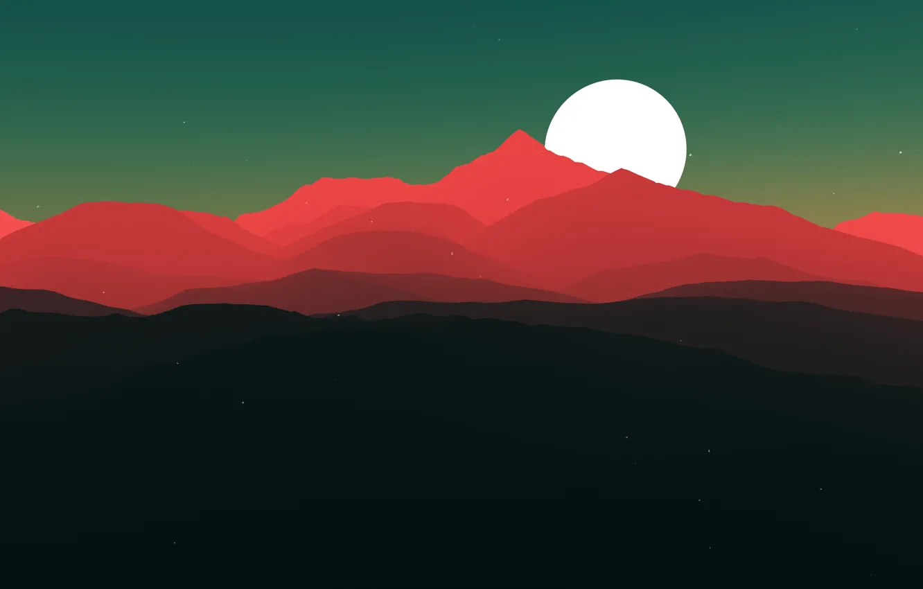Photo wallpaper sunset, mountains, red, the moon, bright, Abstraction