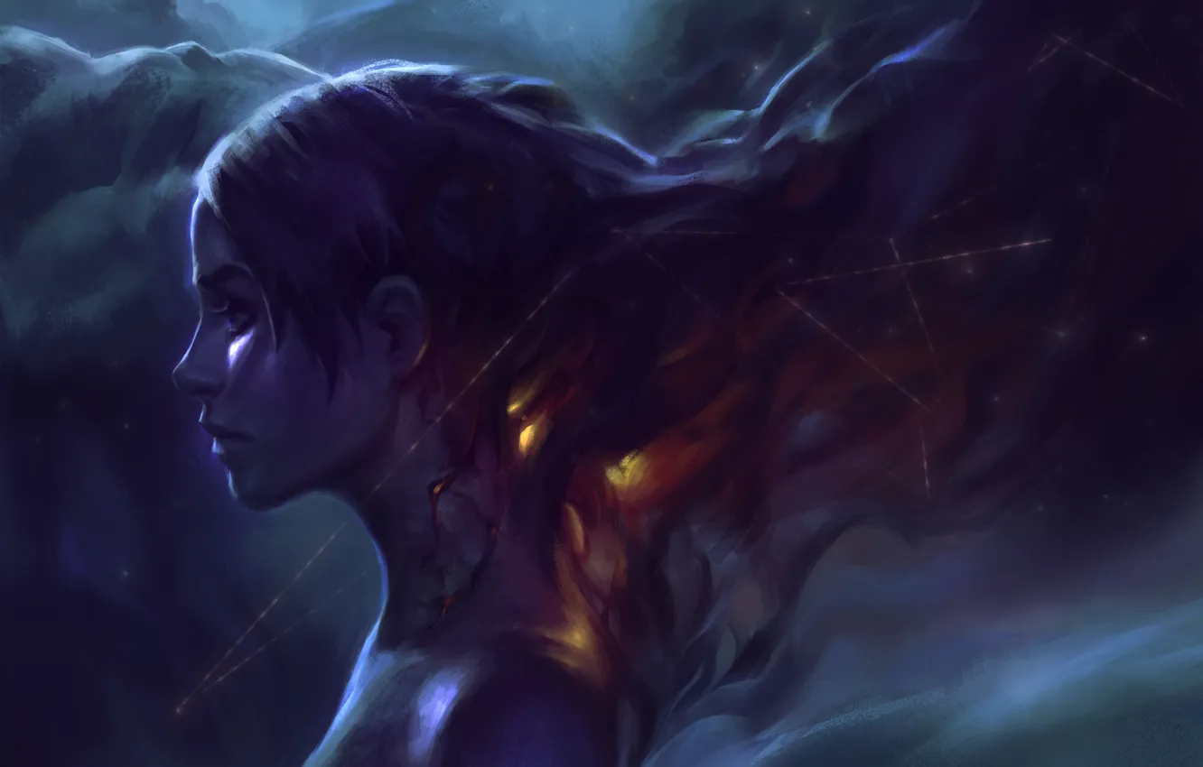 Photo wallpaper look, girl, background, art, profile, shoulders