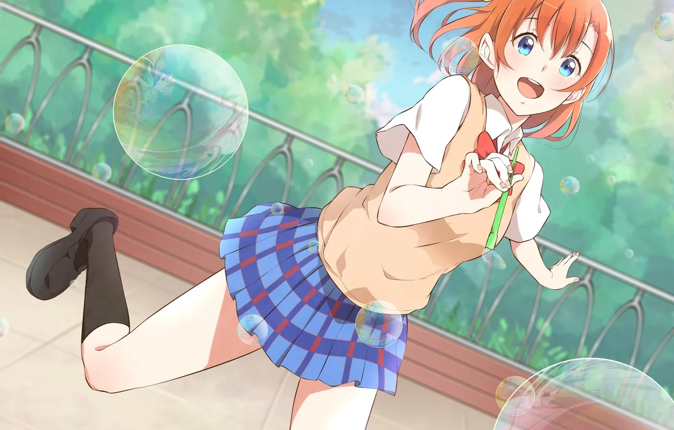 Photo wallpaper girl, joy, bubbles, anime, art, form, schoolgirl, love live! school idol project
