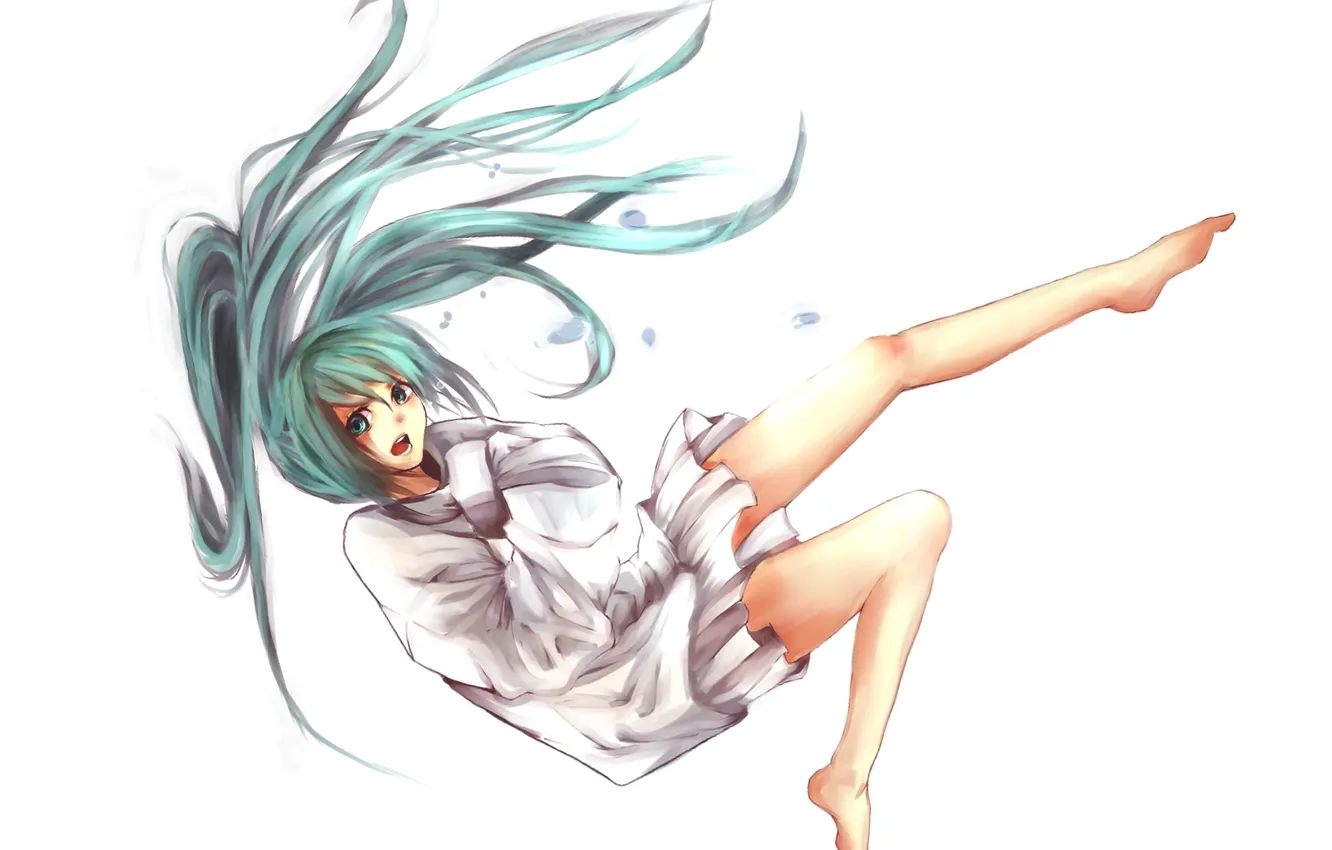Photo wallpaper girl, anime, drop, art, shirt, vocaloid, hatsune miku