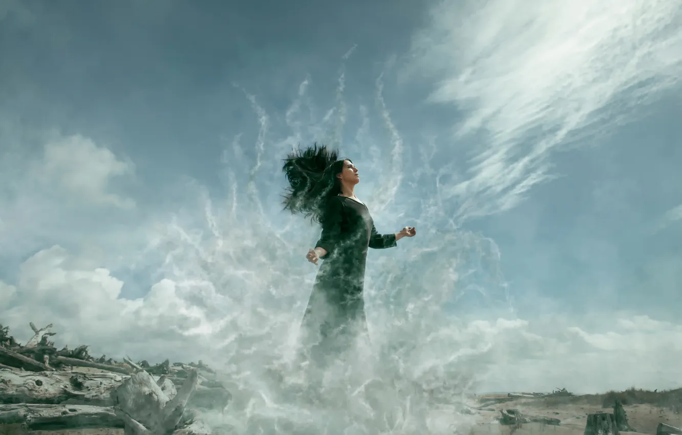 Photo wallpaper girl, the wind, element, Dissolve, Crystal Christensen