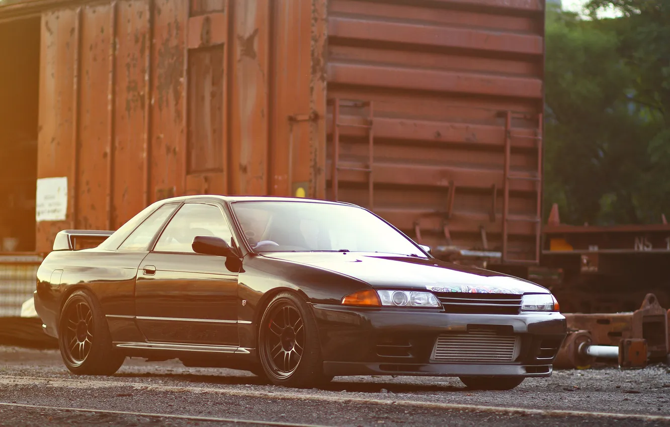 Photo wallpaper GT-R, black, R32, Nissan, tuning, Nissan Skyline, skyline