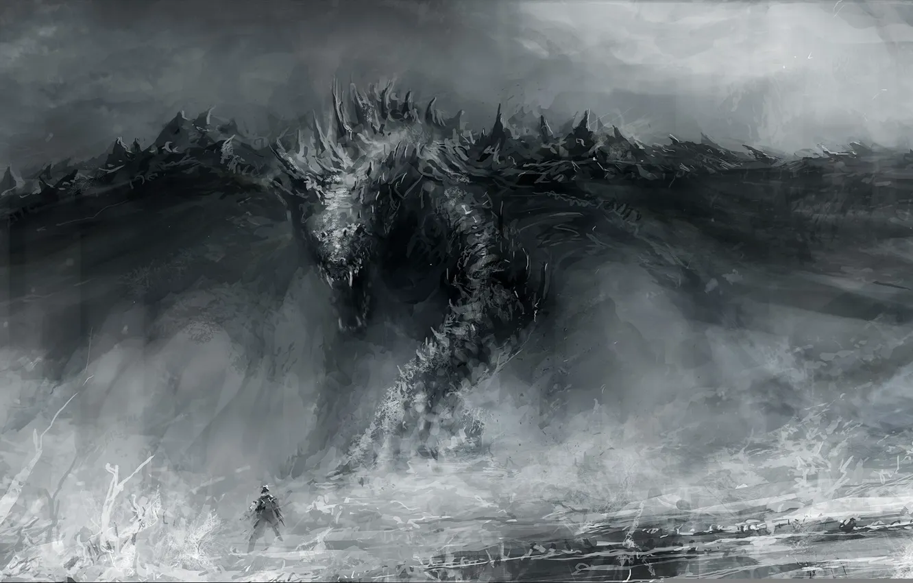 Photo wallpaper dragon, figure, people, art, mouth, artist, fantasy, Chris Cold