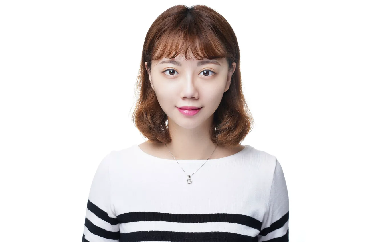 Photo wallpaper look, girl, white background, brown hair, Asian, cutie