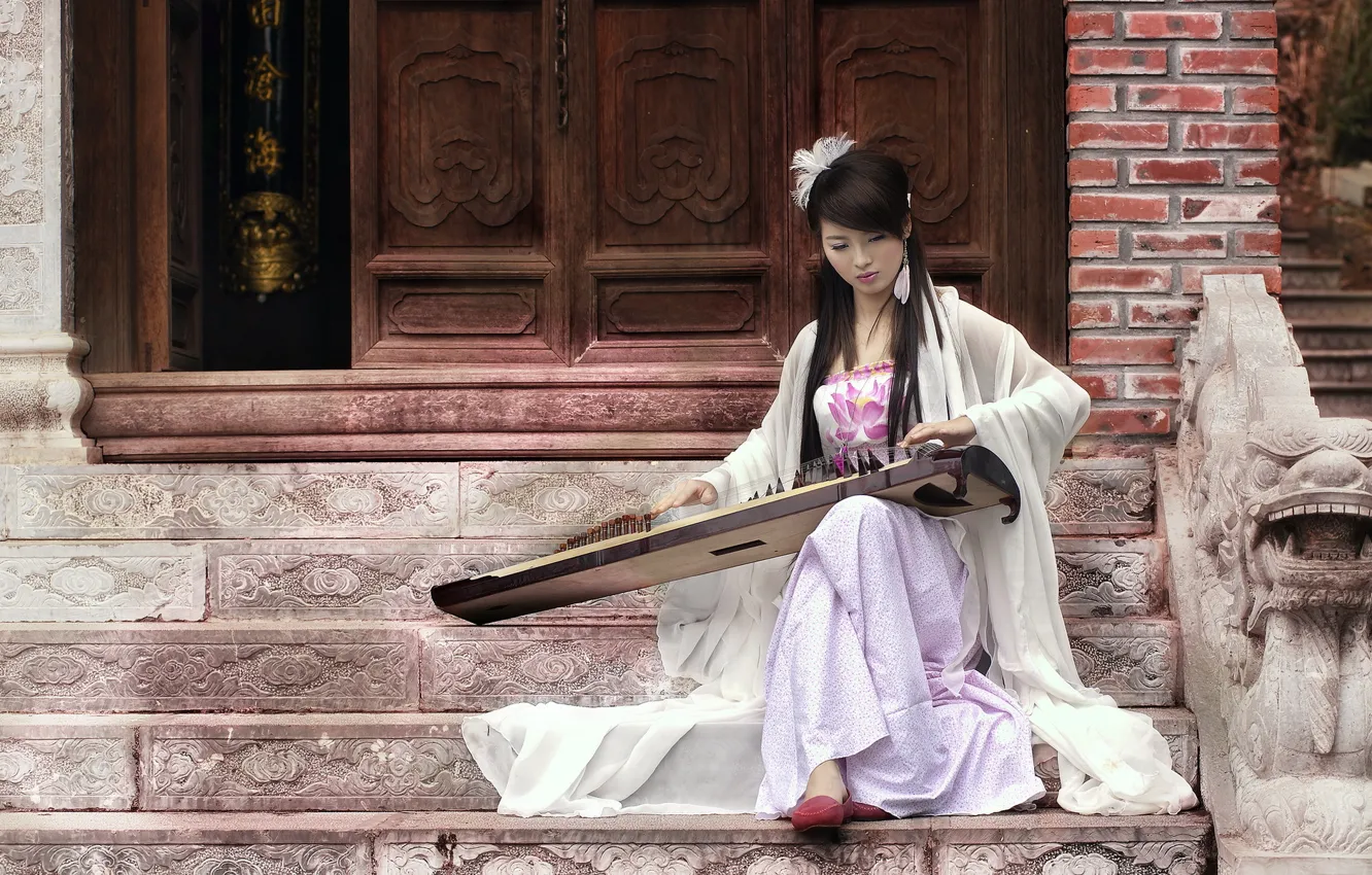 Photo wallpaper girl, music, harp