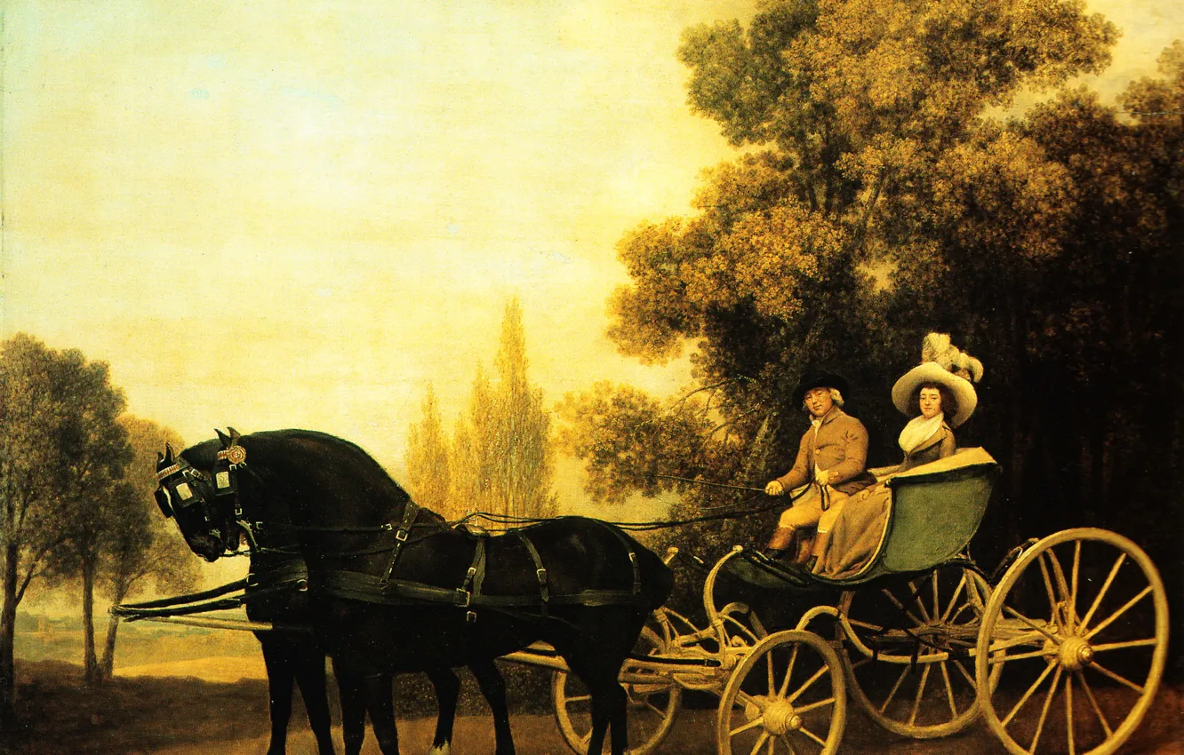 Photo wallpaper picture, George Stubbs, George Stubbs, Lady and gentleman in a Phaeton