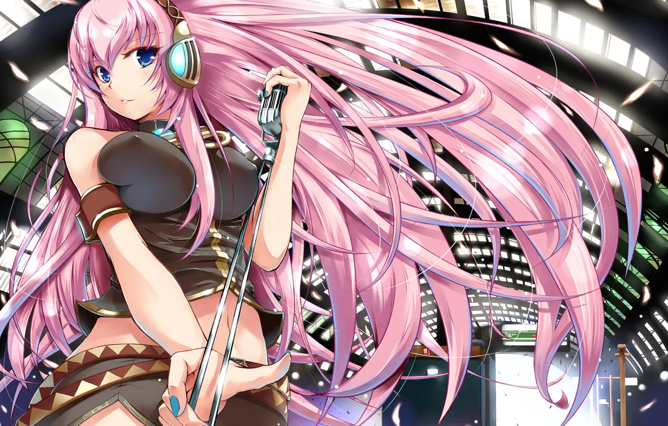 Photo wallpaper headphones, microphone, vocaloid, megurine luka, Vocaloid