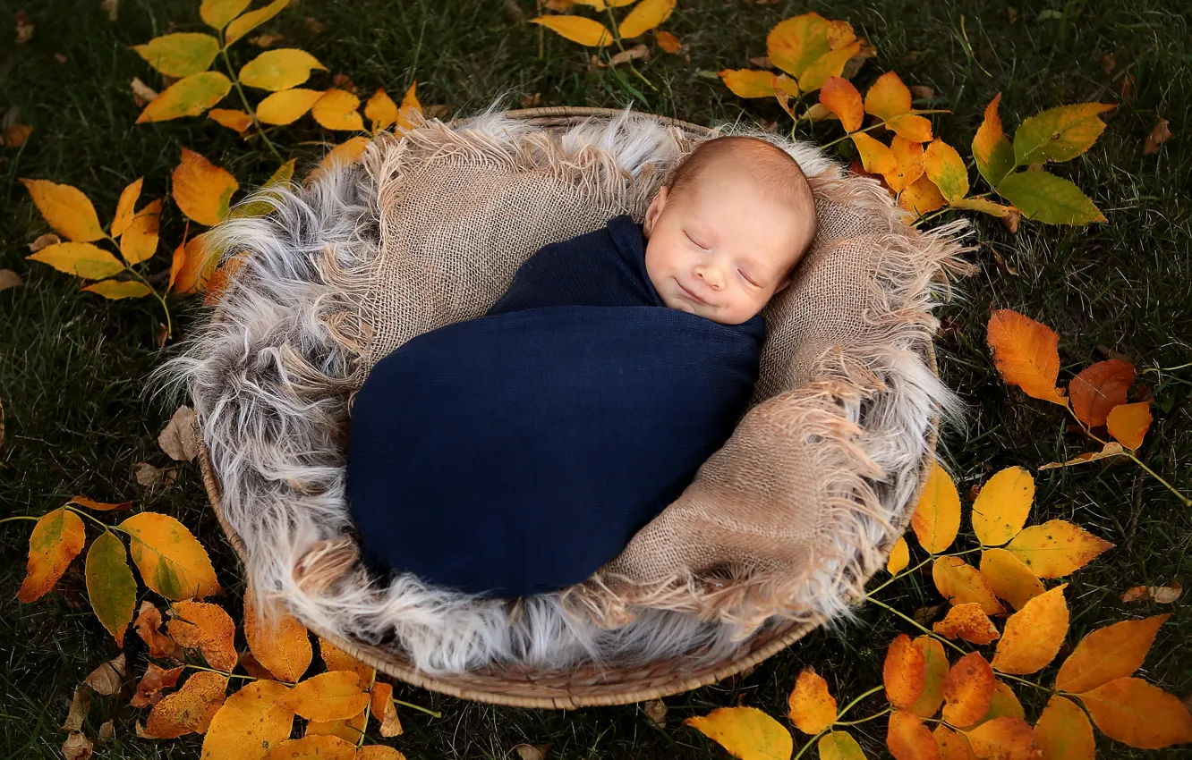 Photo wallpaper autumn, children, baby