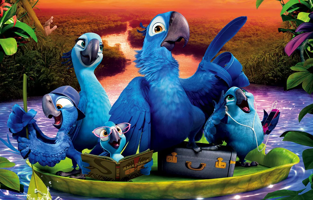 Photo wallpaper family, Blue Sky, Cartoon, Comedy, Rio 2, Adventure