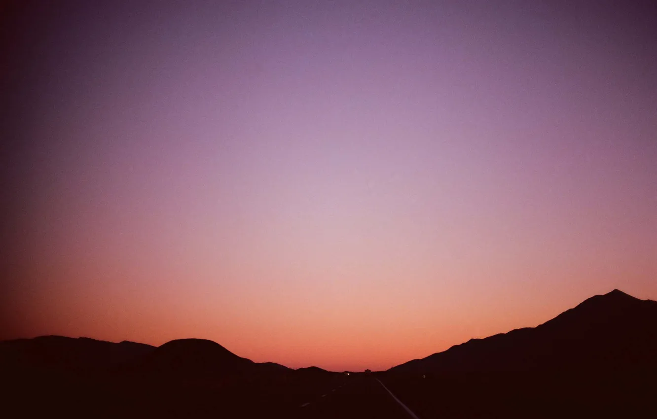 Photo wallpaper twilight, road, sunset, hills, dusk, silhouettes