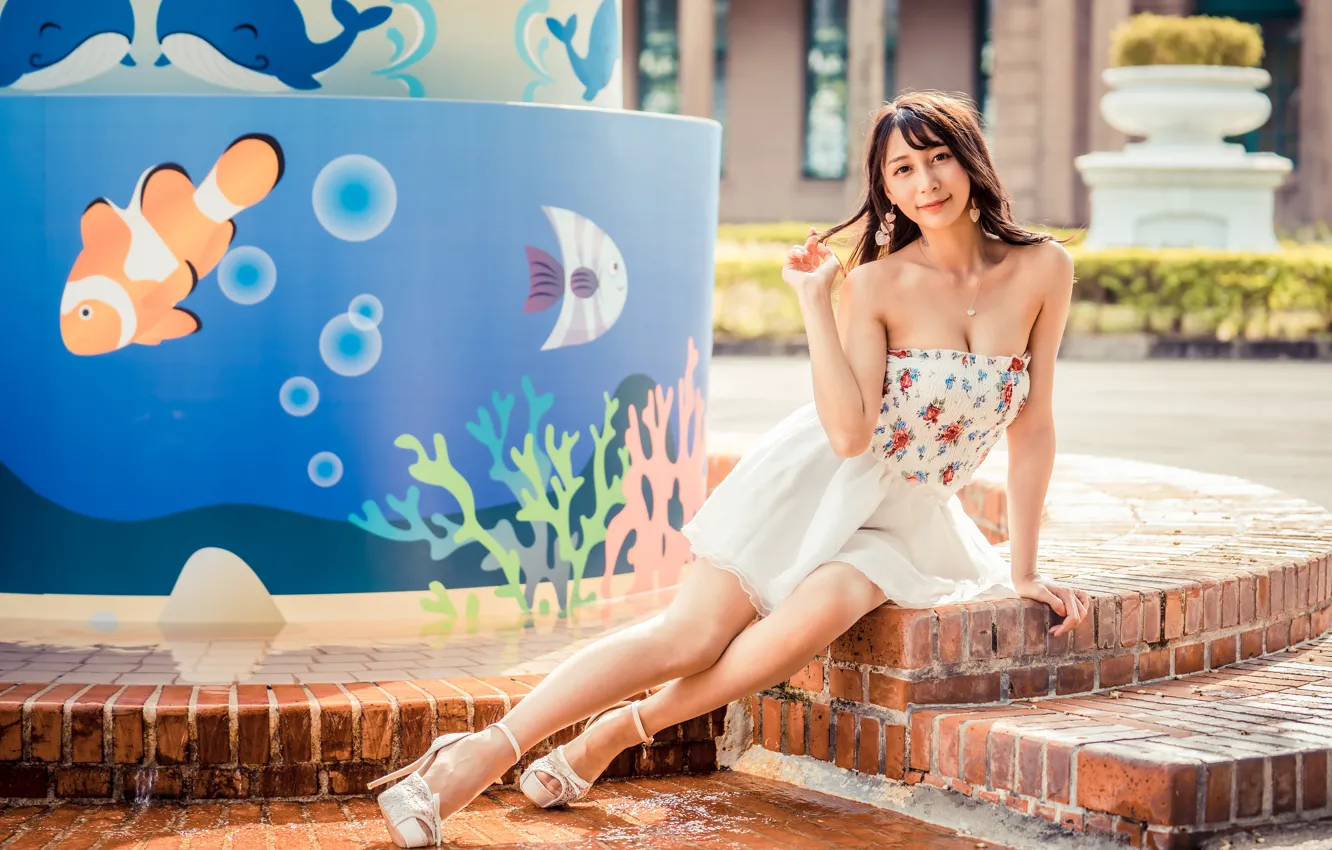 Photo wallpaper steps, legs, Asian, sitting