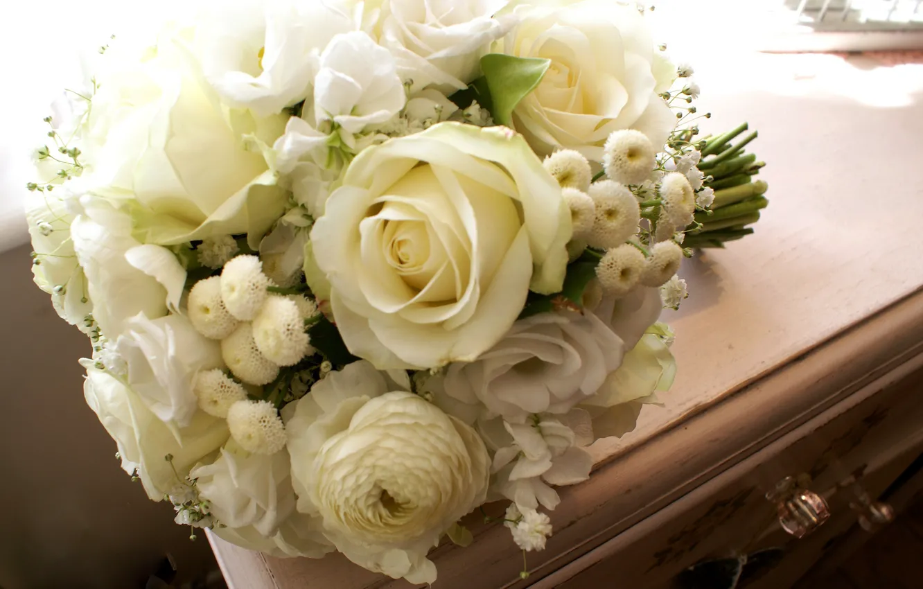 Photo wallpaper flowers, bouquet, white roses
