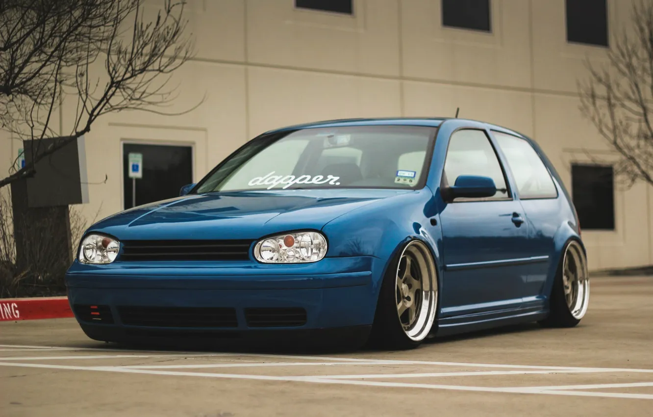 Photo wallpaper volkswagen, golf, blue, tuning, coupe, germany, low, stance