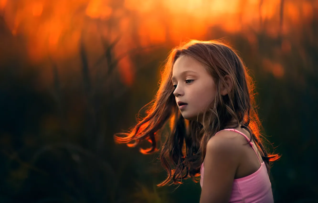 Photo wallpaper light, sunset, hair, girl, An Evening Of Amber