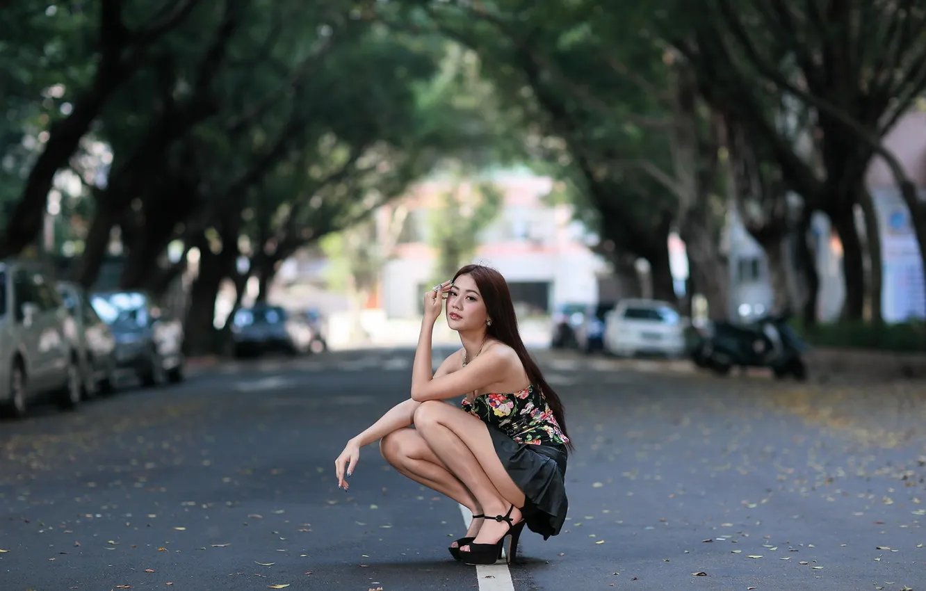 Photo wallpaper look, girl, street, Asian