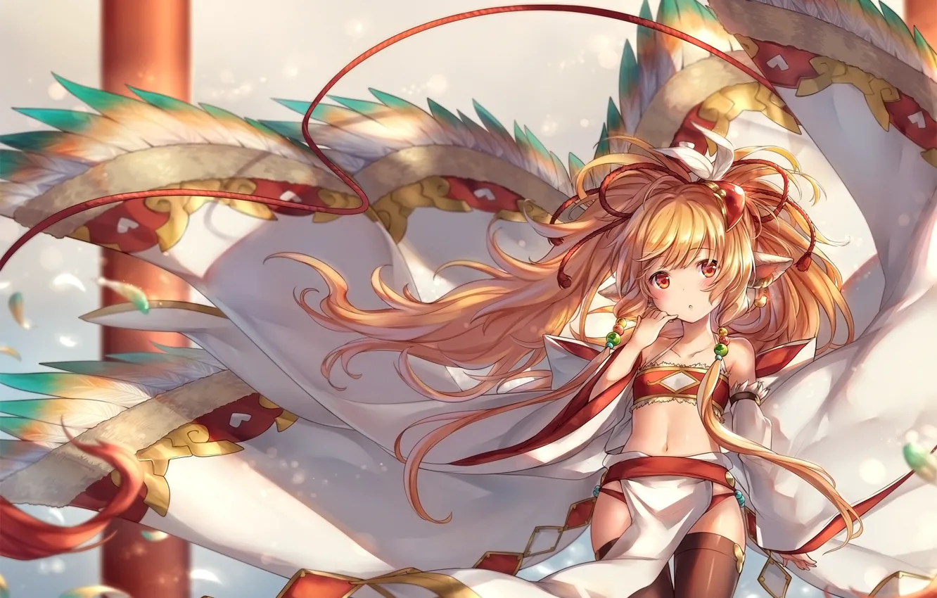 Photo wallpaper feathers, fantasy, girl, ears, apparel