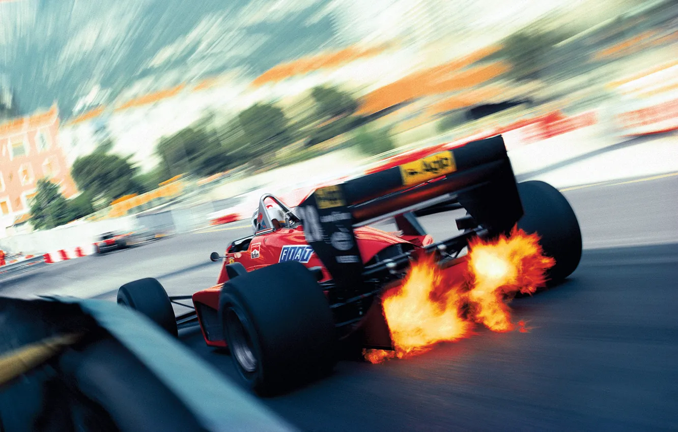 Photo wallpaper ferrari, vintage, racecar, formula one, monaco, flames, downshift, exhaust