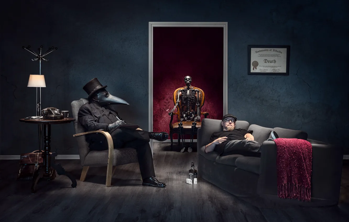 Photo wallpaper people, mask, skeleton