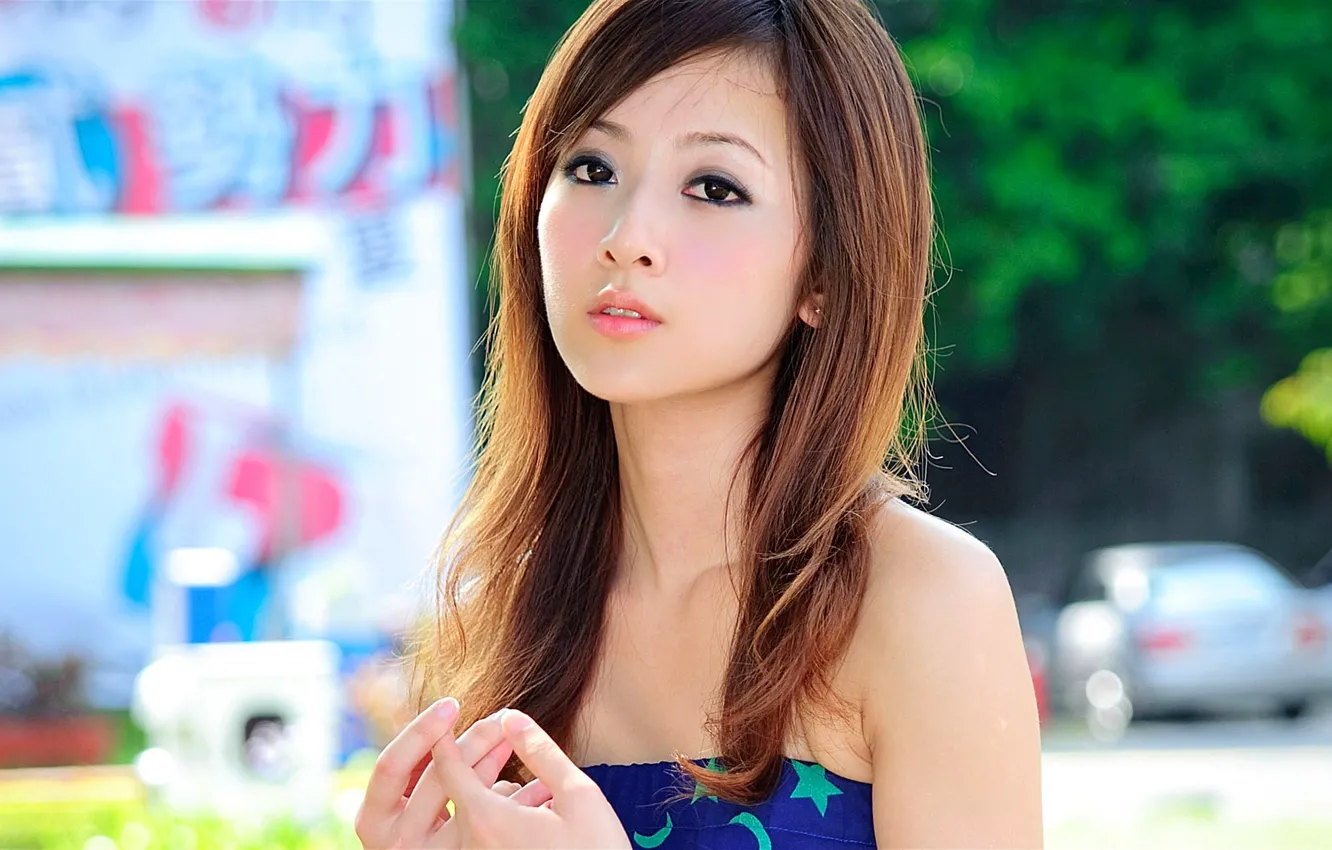 Photo wallpaper eyes, girl, background, model, hair, lips, Asian, What
