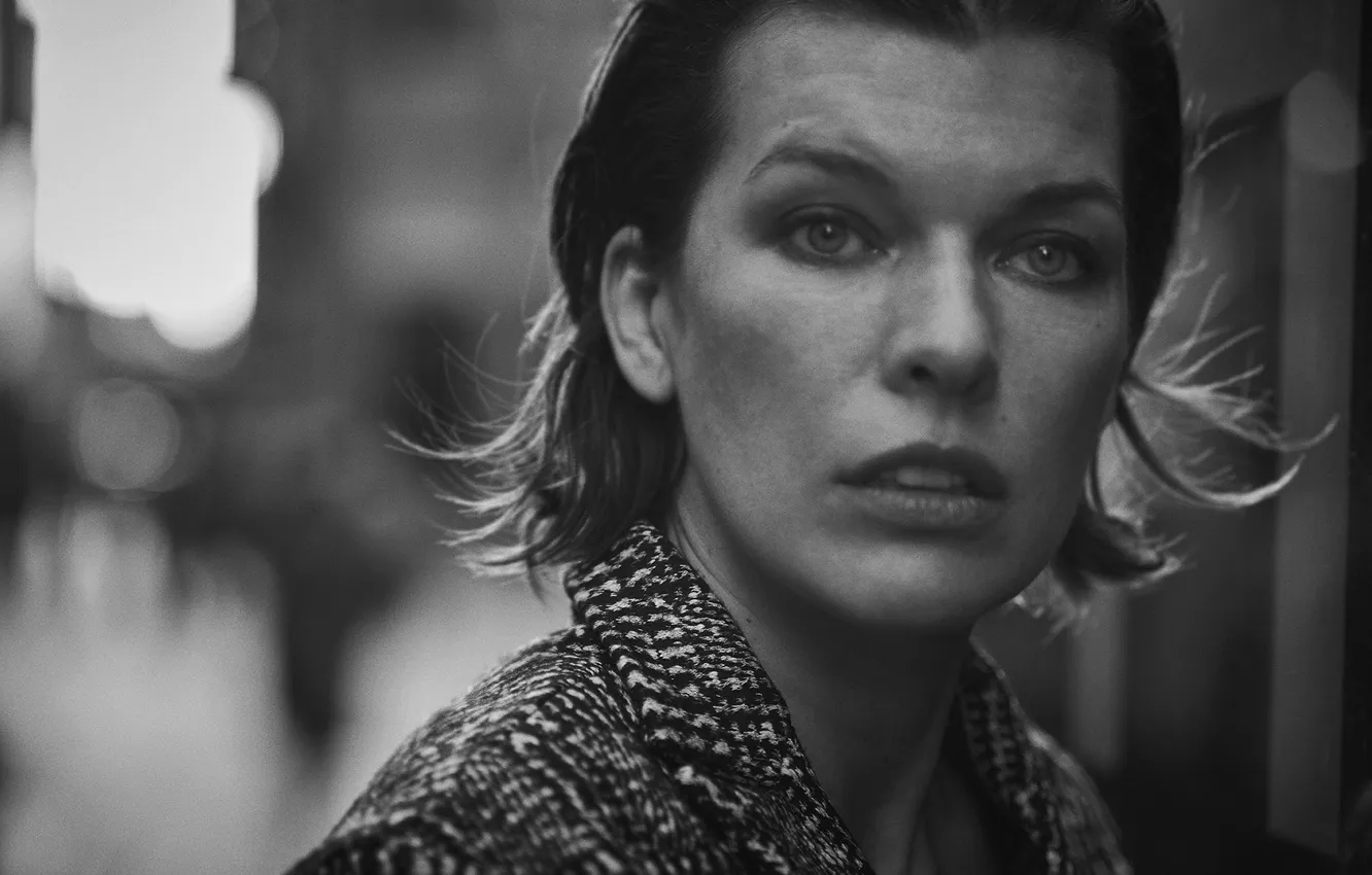 Photo wallpaper Milla Jovovich, portrait, Black White, Peter Lindbergh