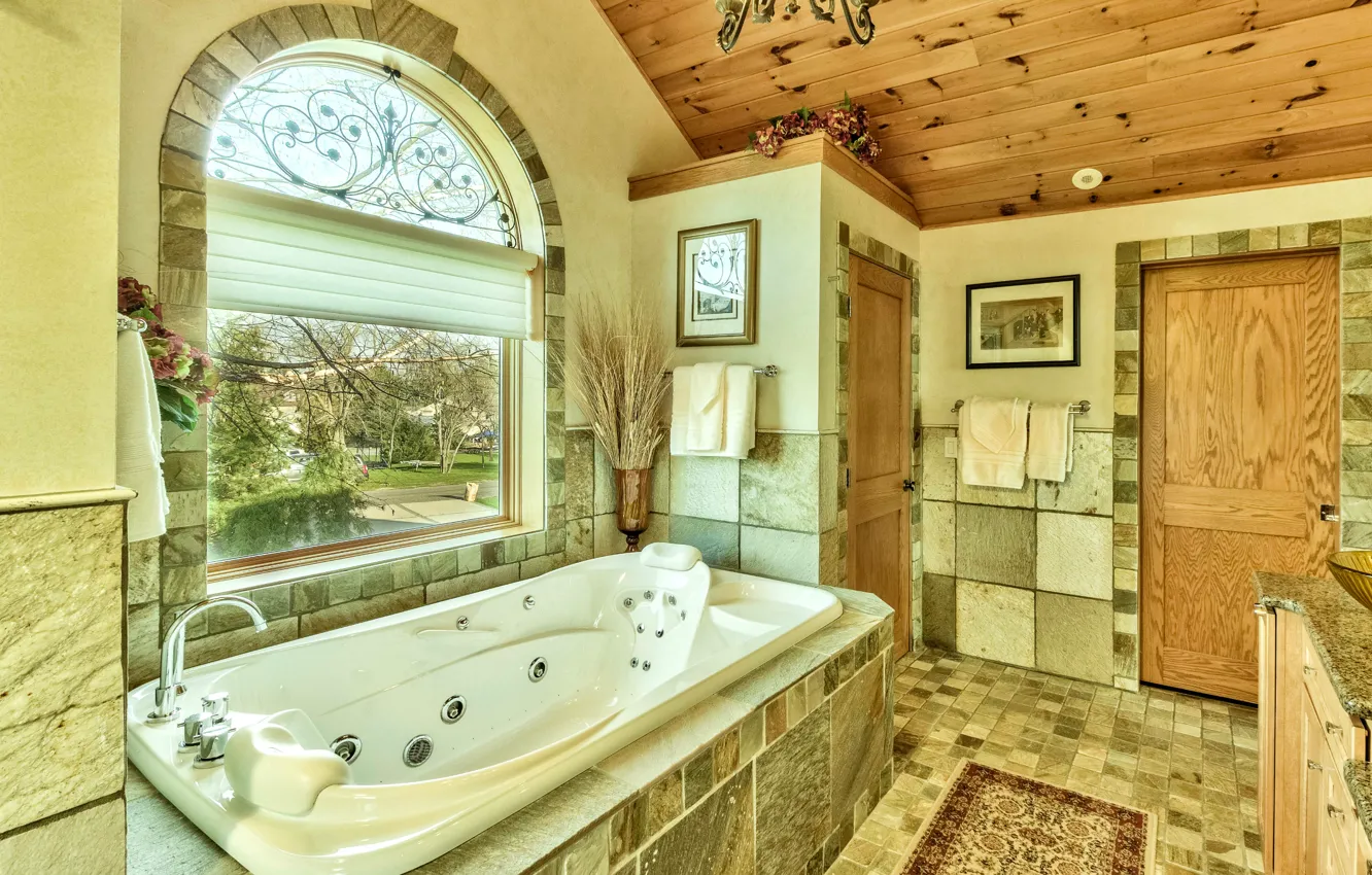 Photo wallpaper design, window, bath, plumbing