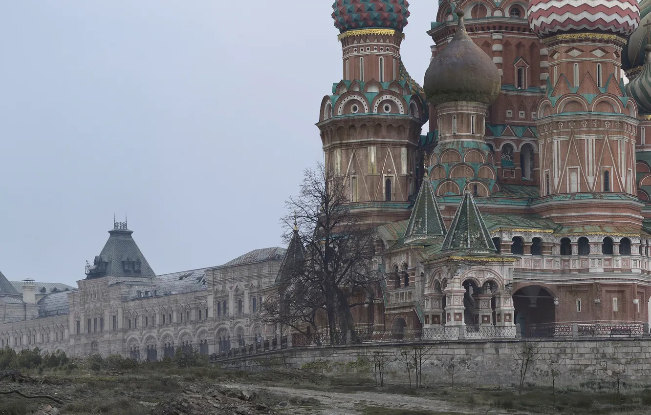Photo wallpaper Apocalypse, art, Moscow, temple, St. Basil's Cathedral, Russia, GUM, Alisher Mirzoev