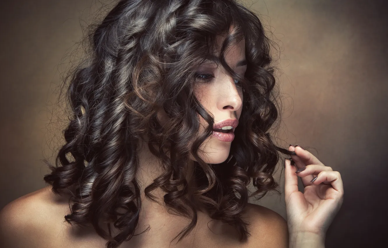 Photo wallpaper hair, Girl, hands, lips, eyes