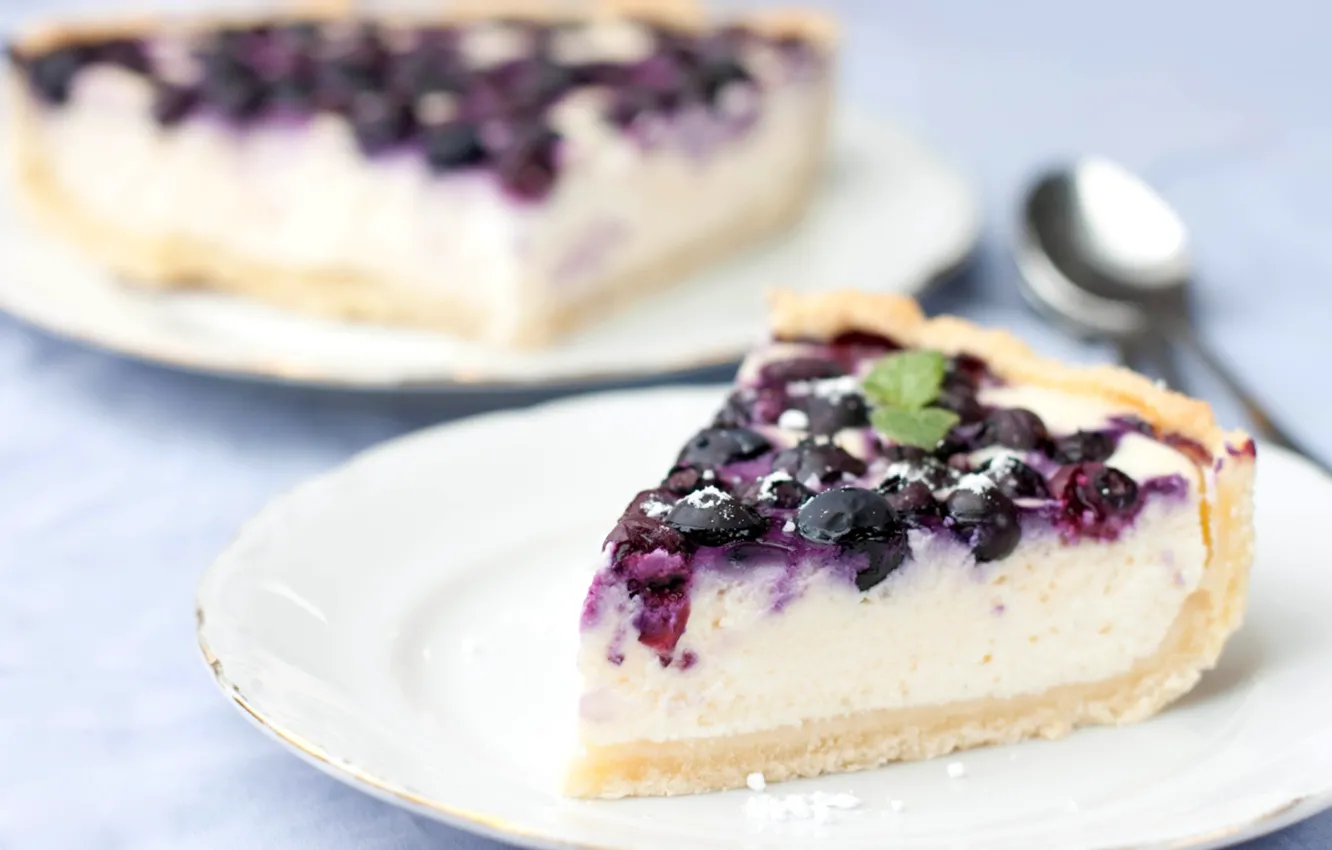 Photo wallpaper blueberries, dessert, cheese, cheesecake