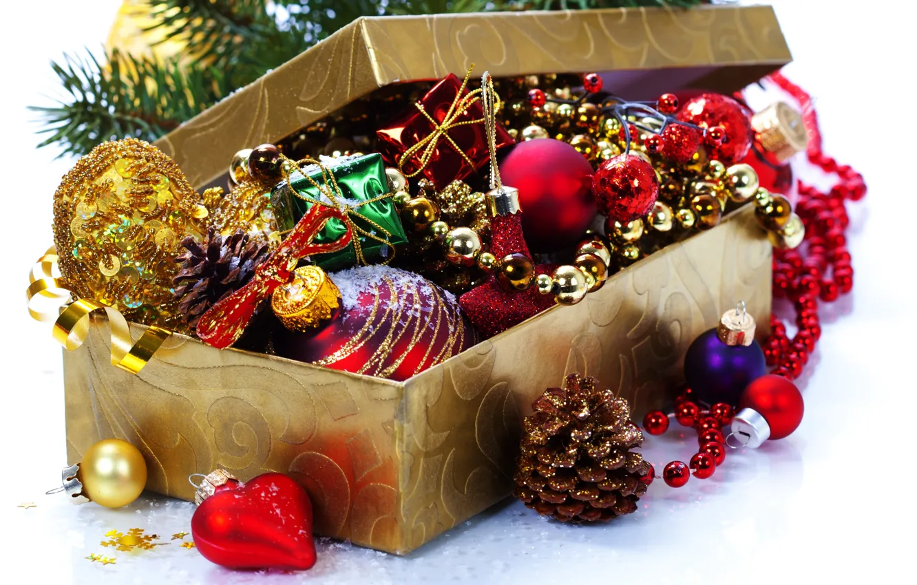 Photo wallpaper balls, holiday, box, balls, toy, new year, Christmas, Christmas