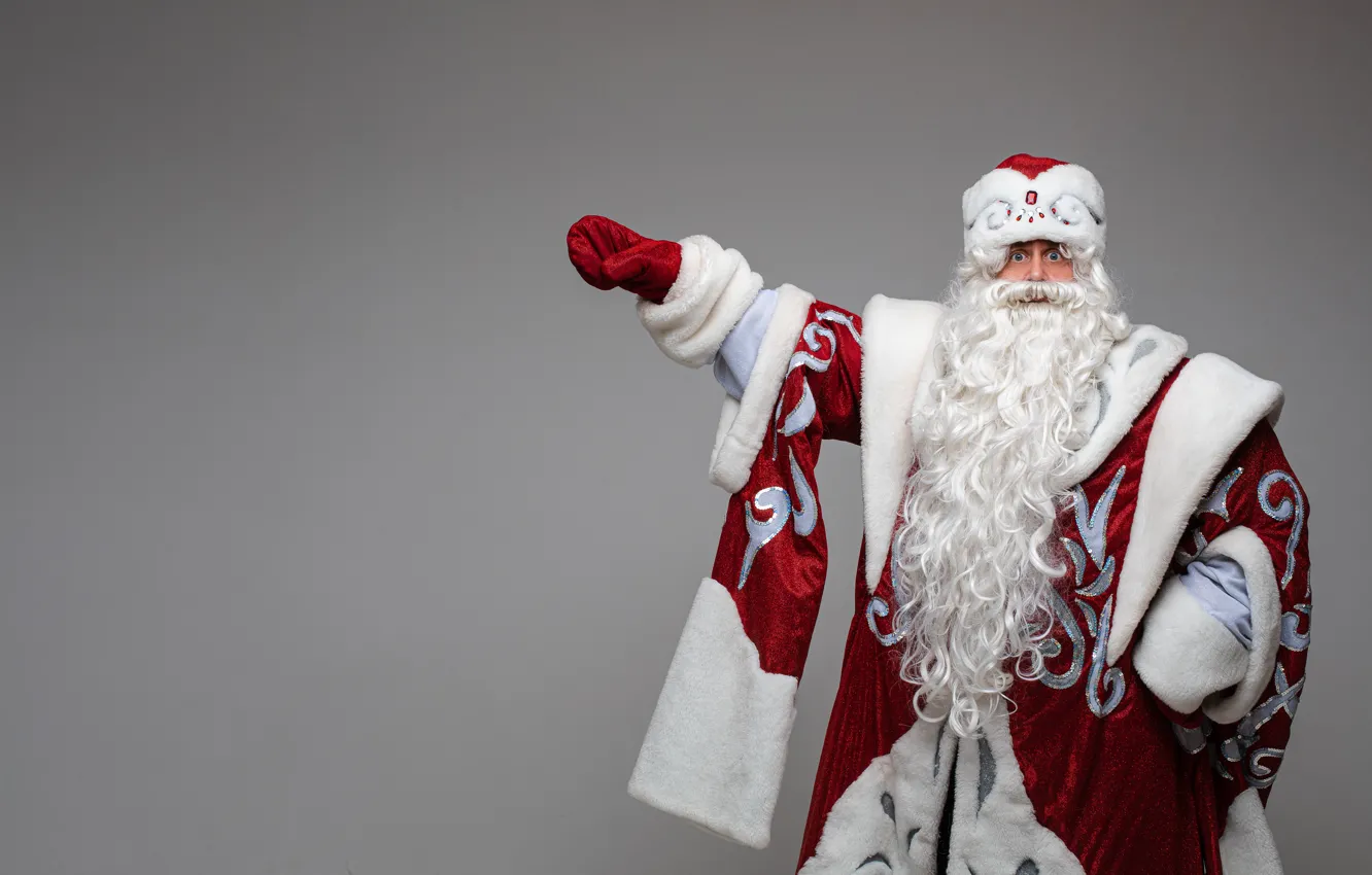Photo wallpaper pose, new year, hands, Christmas, outfit, grey background, Santa Claus, Santa Claus